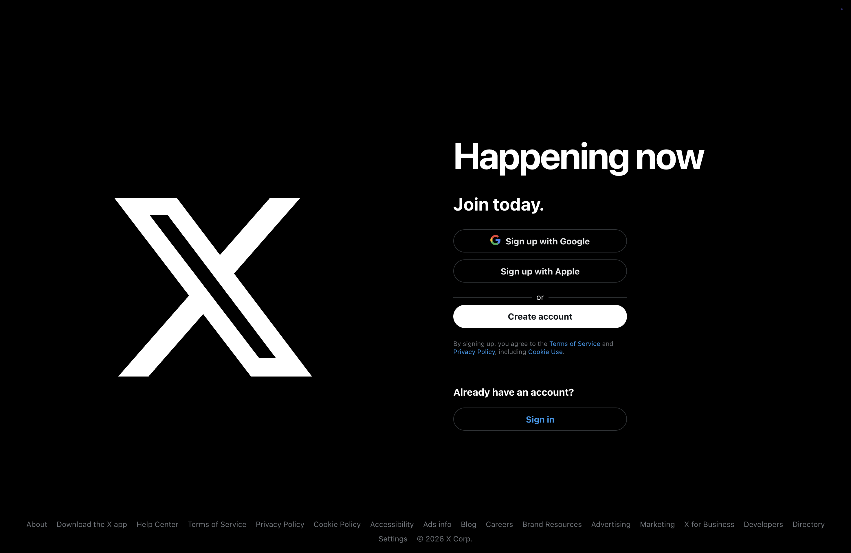 Login page