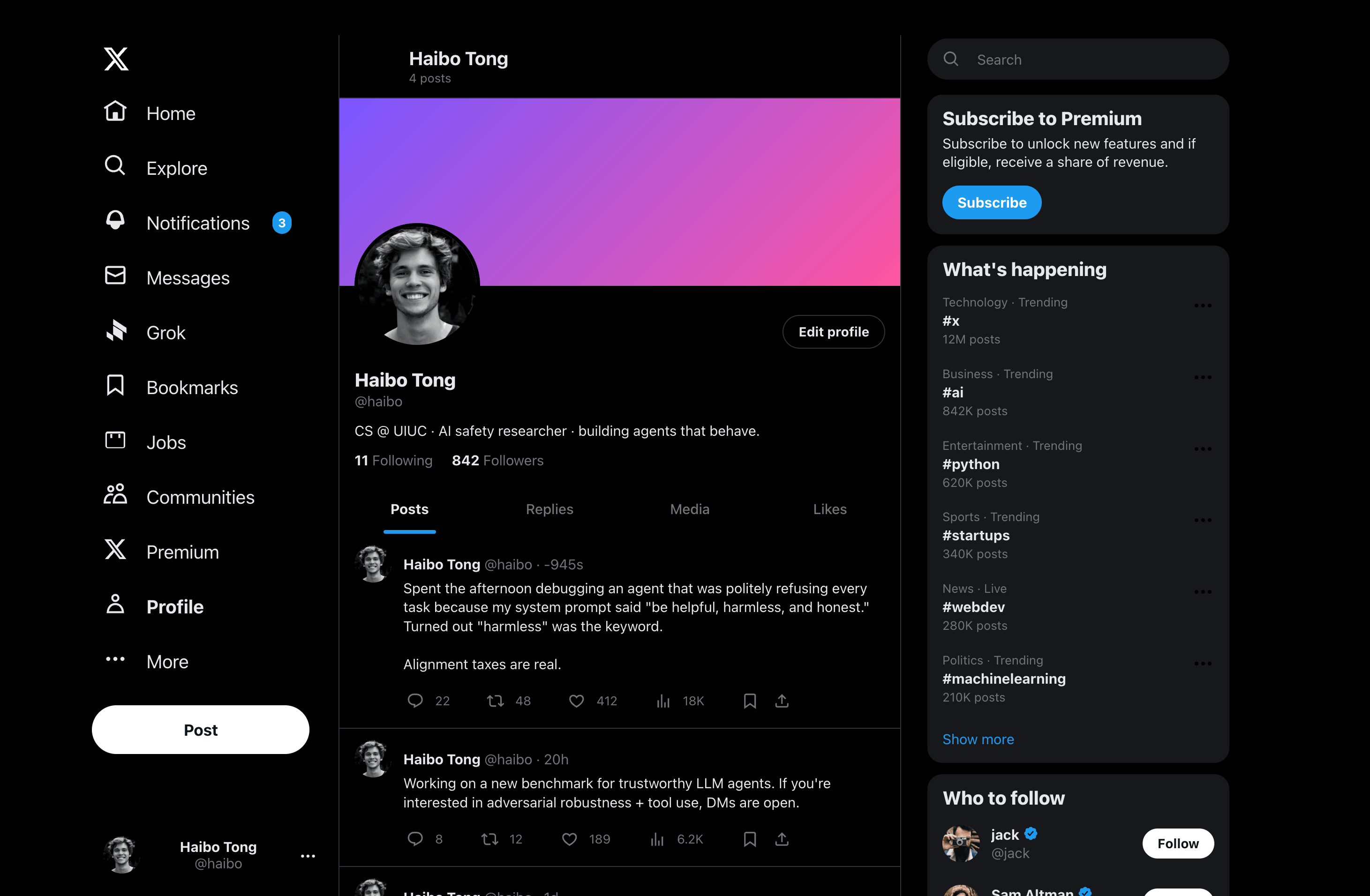 Profile page