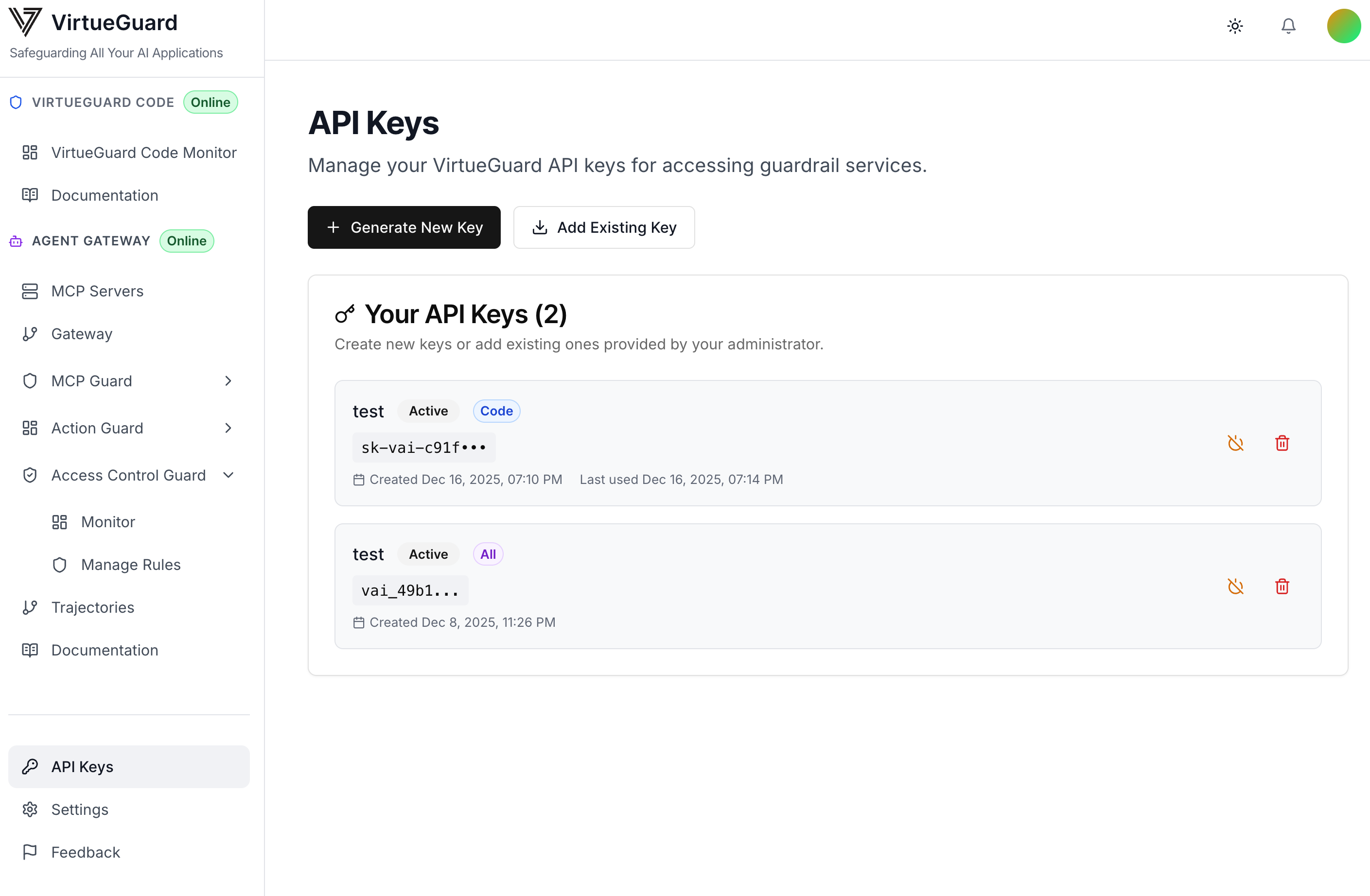 API key management