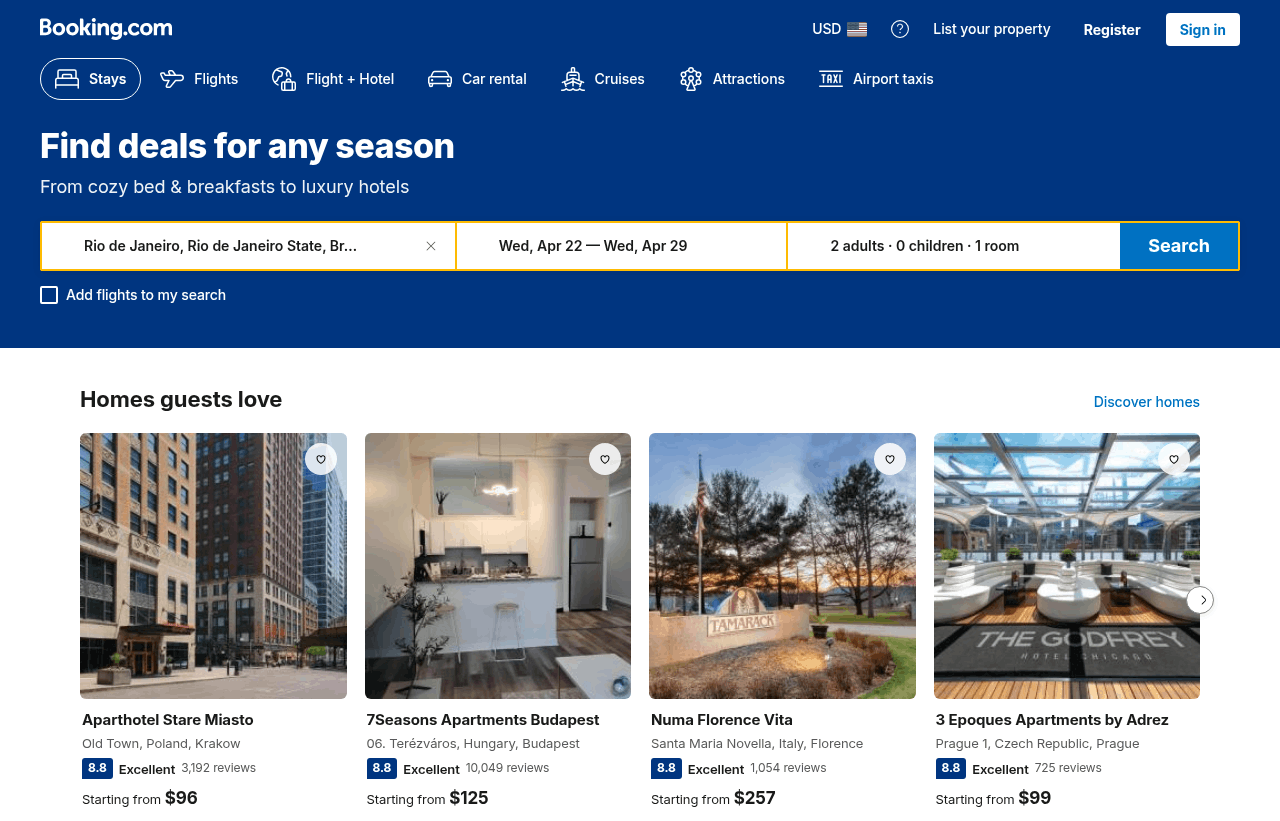 Booking Search page