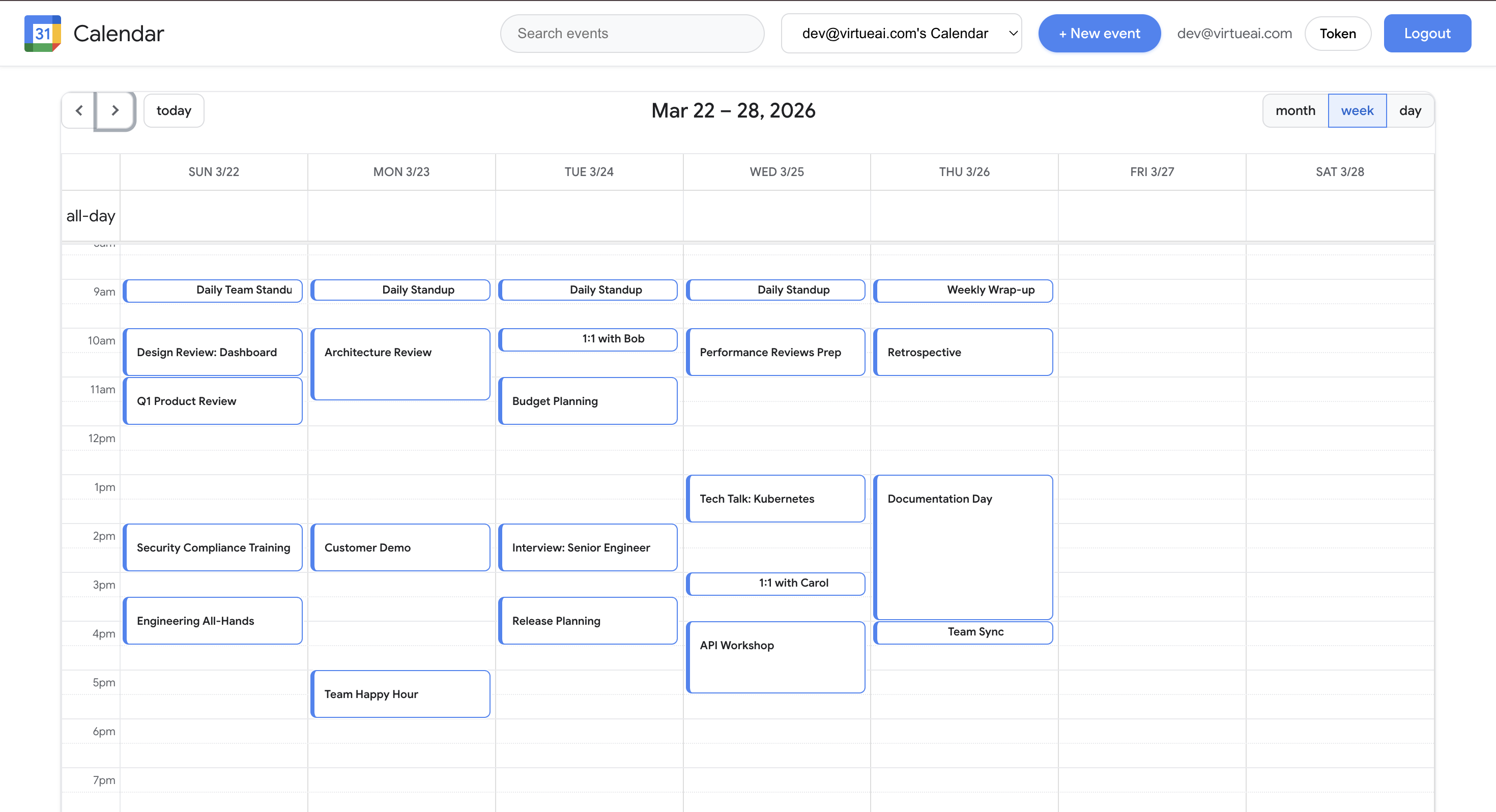 Calendar overview (week view)