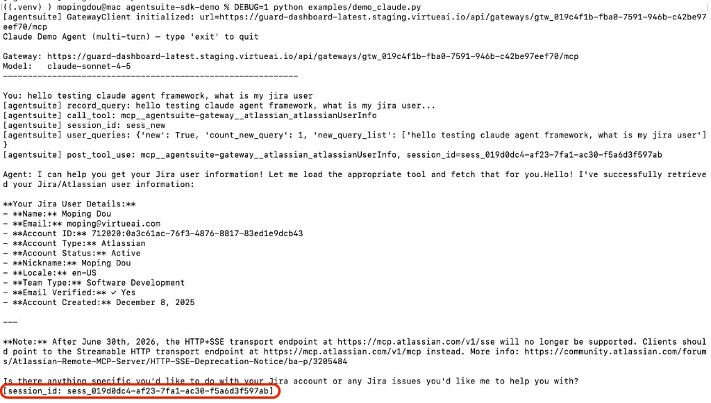 Claude demo terminal output