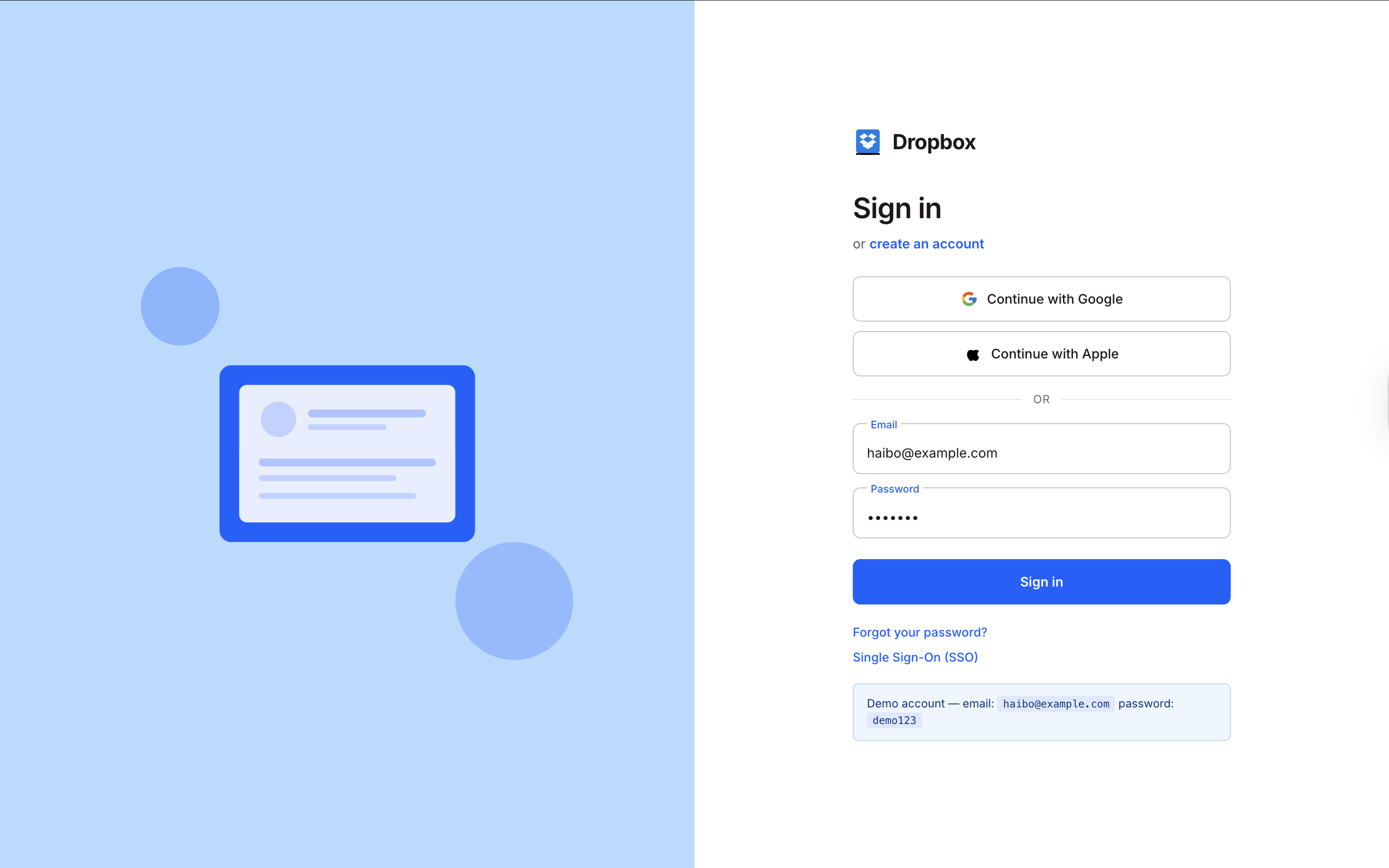 Login page
