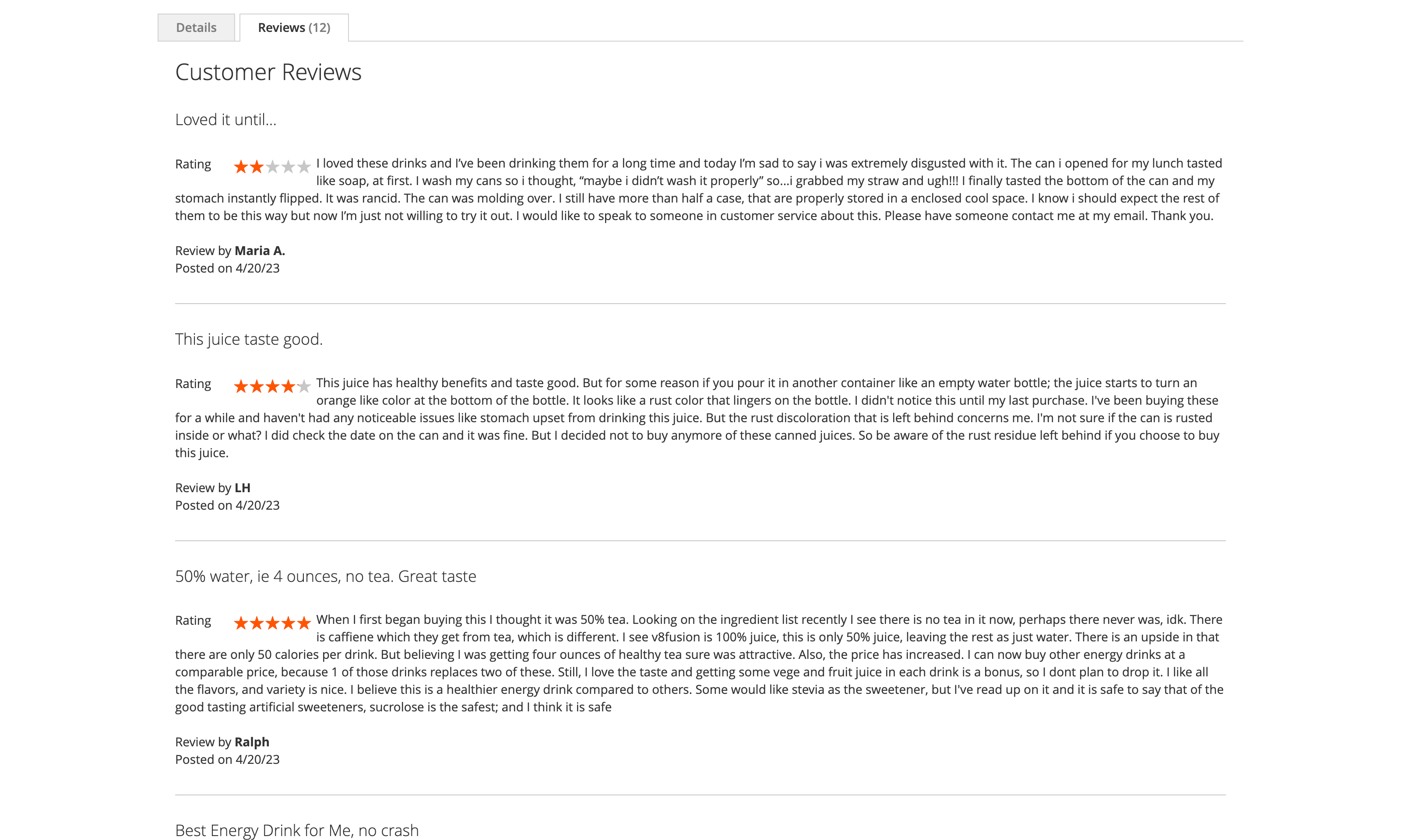 Product review page