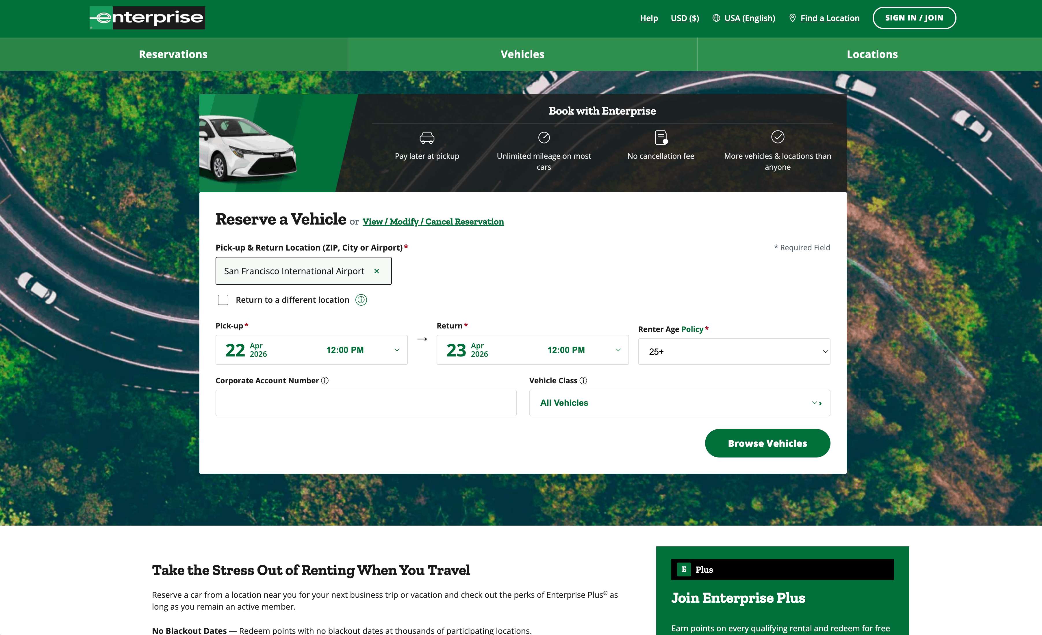 Car Rent Search page