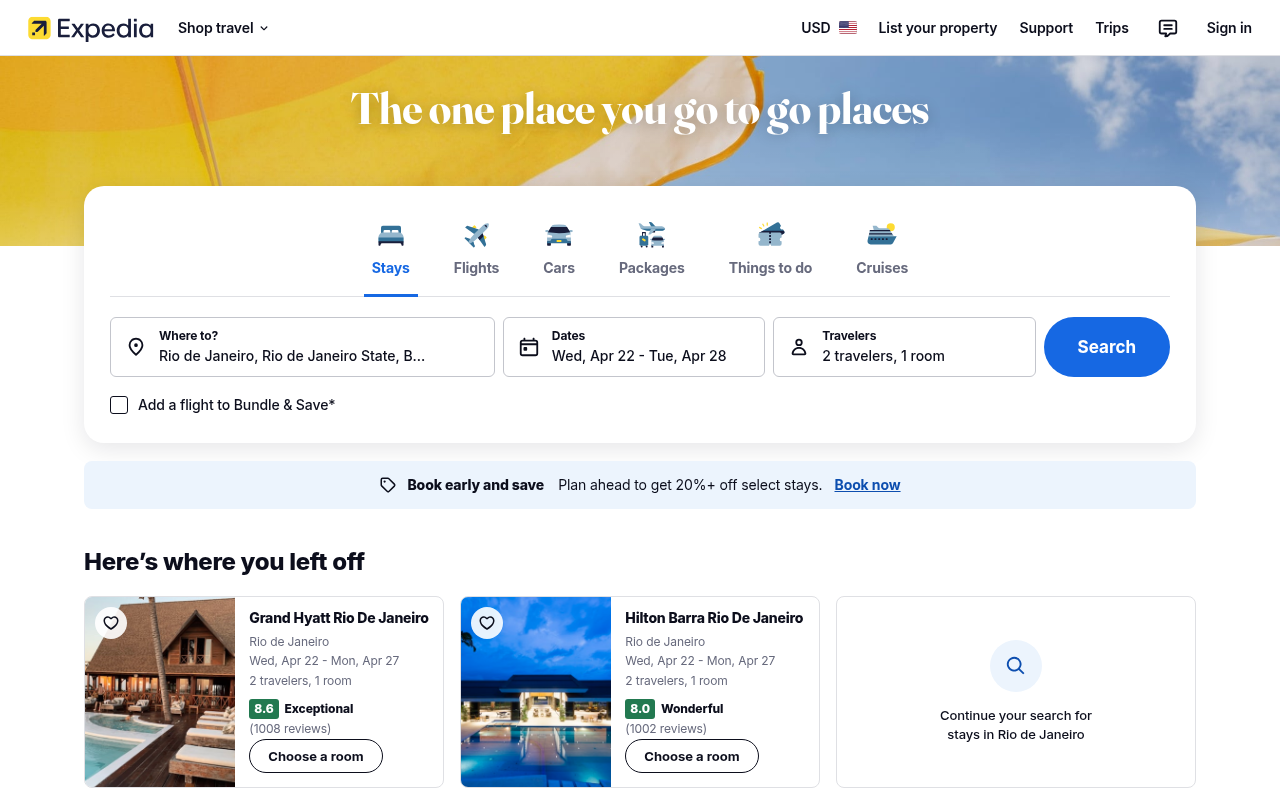 Expedia search page