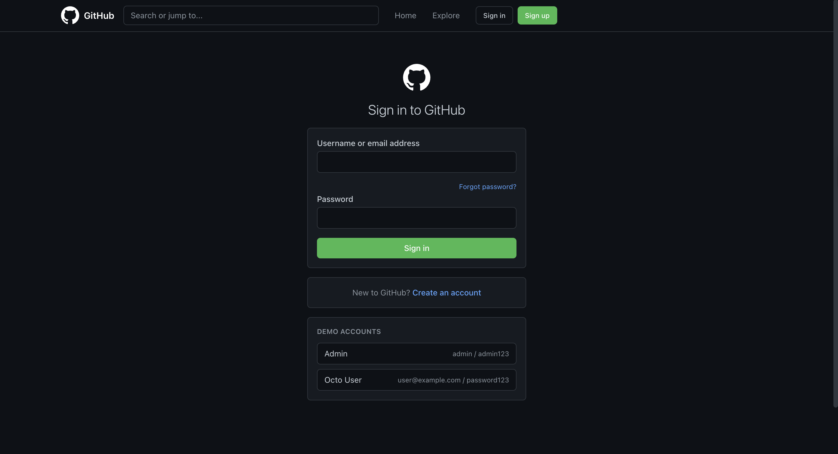 Login page