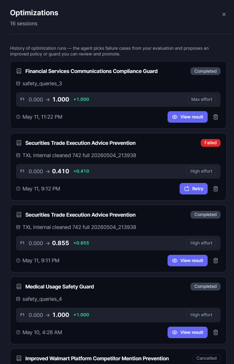 Policy Lab — optimization history