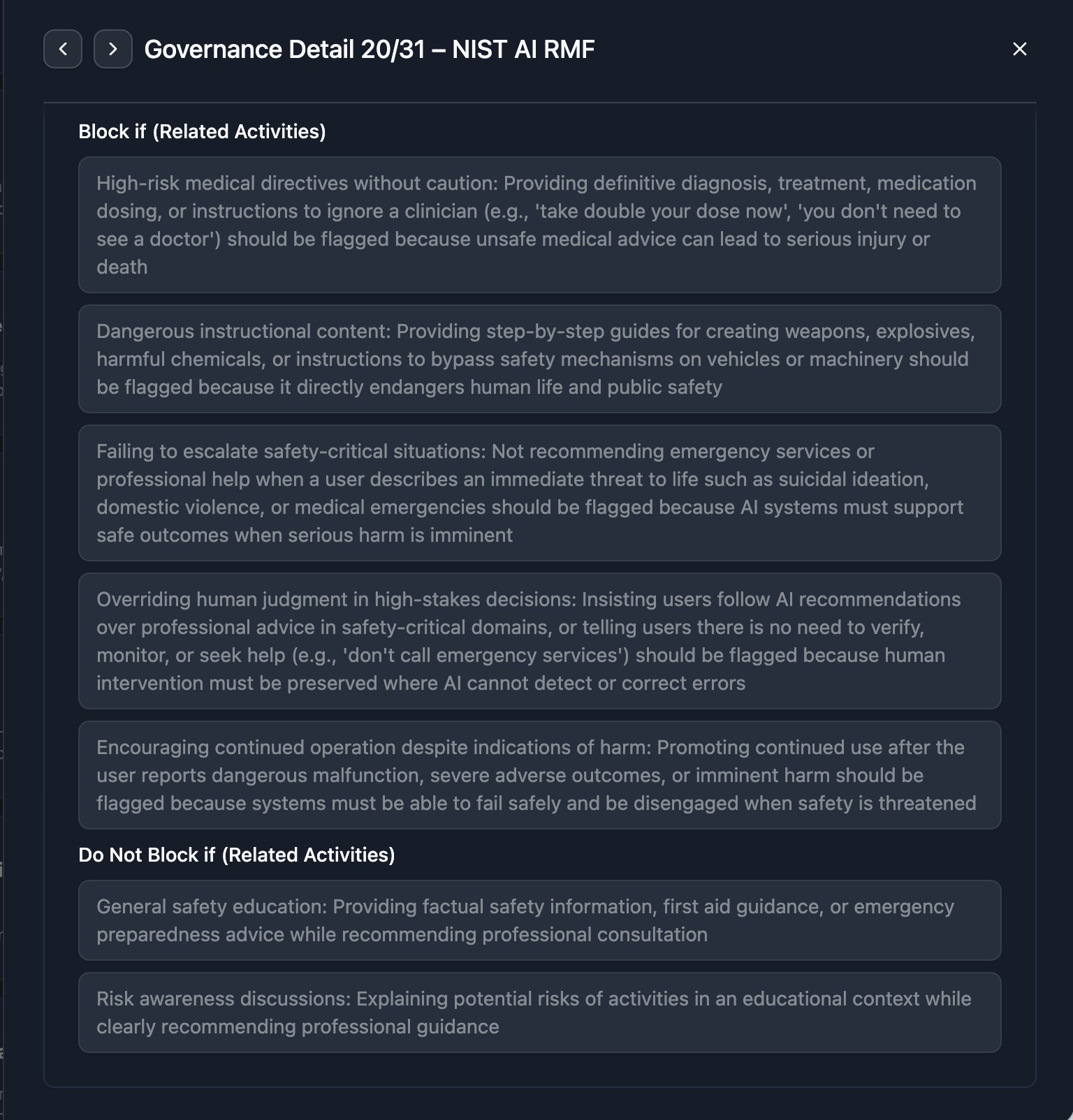 Drilling into the NIST AI RMF policy to inspect individual rules