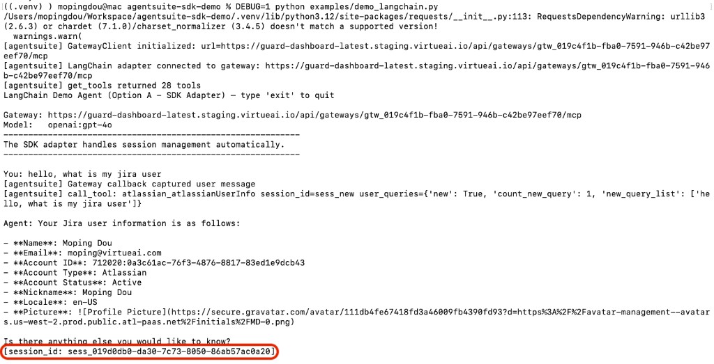 LangChain demo terminal output