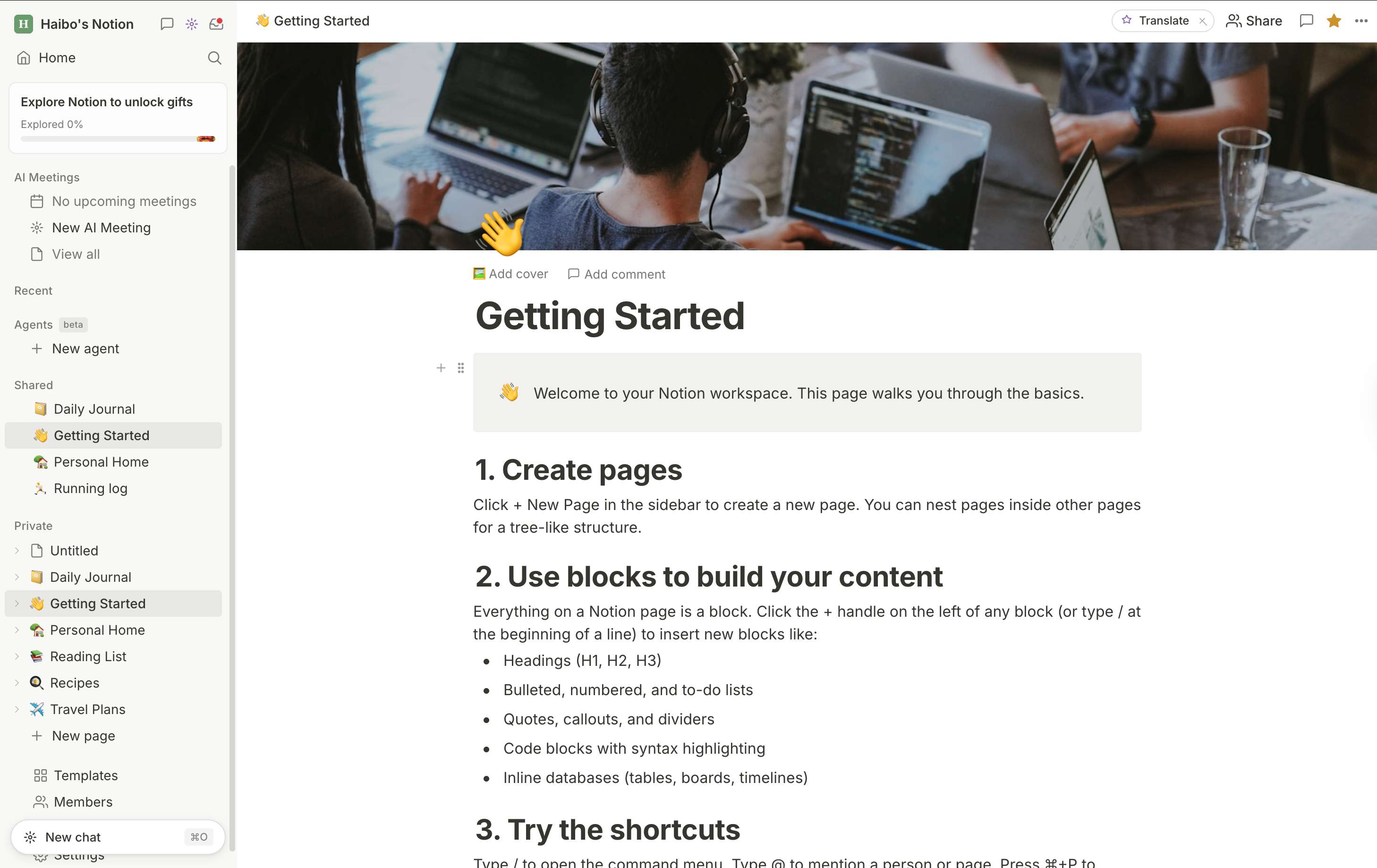 Getting Started page