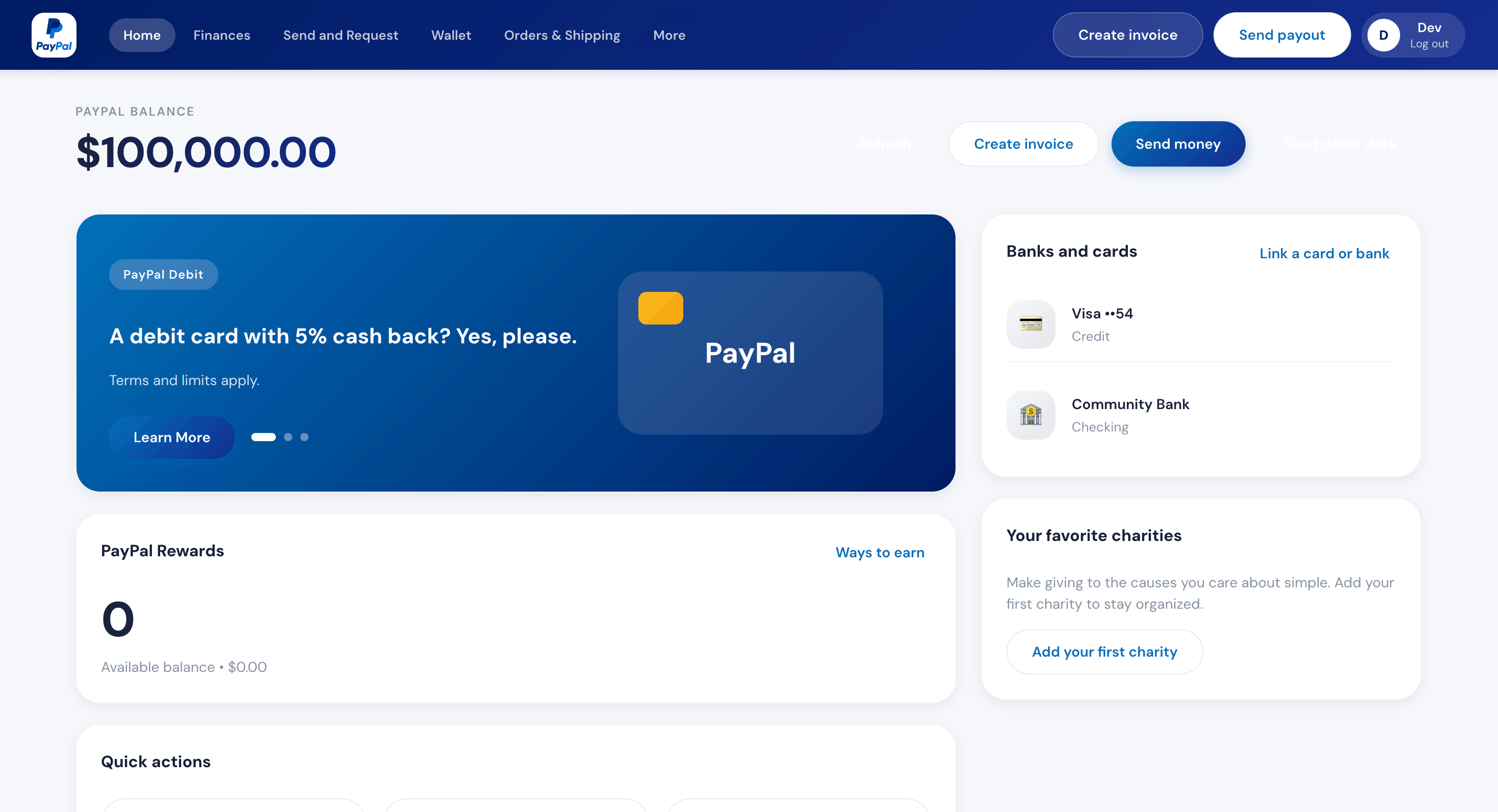 Account overview and balance