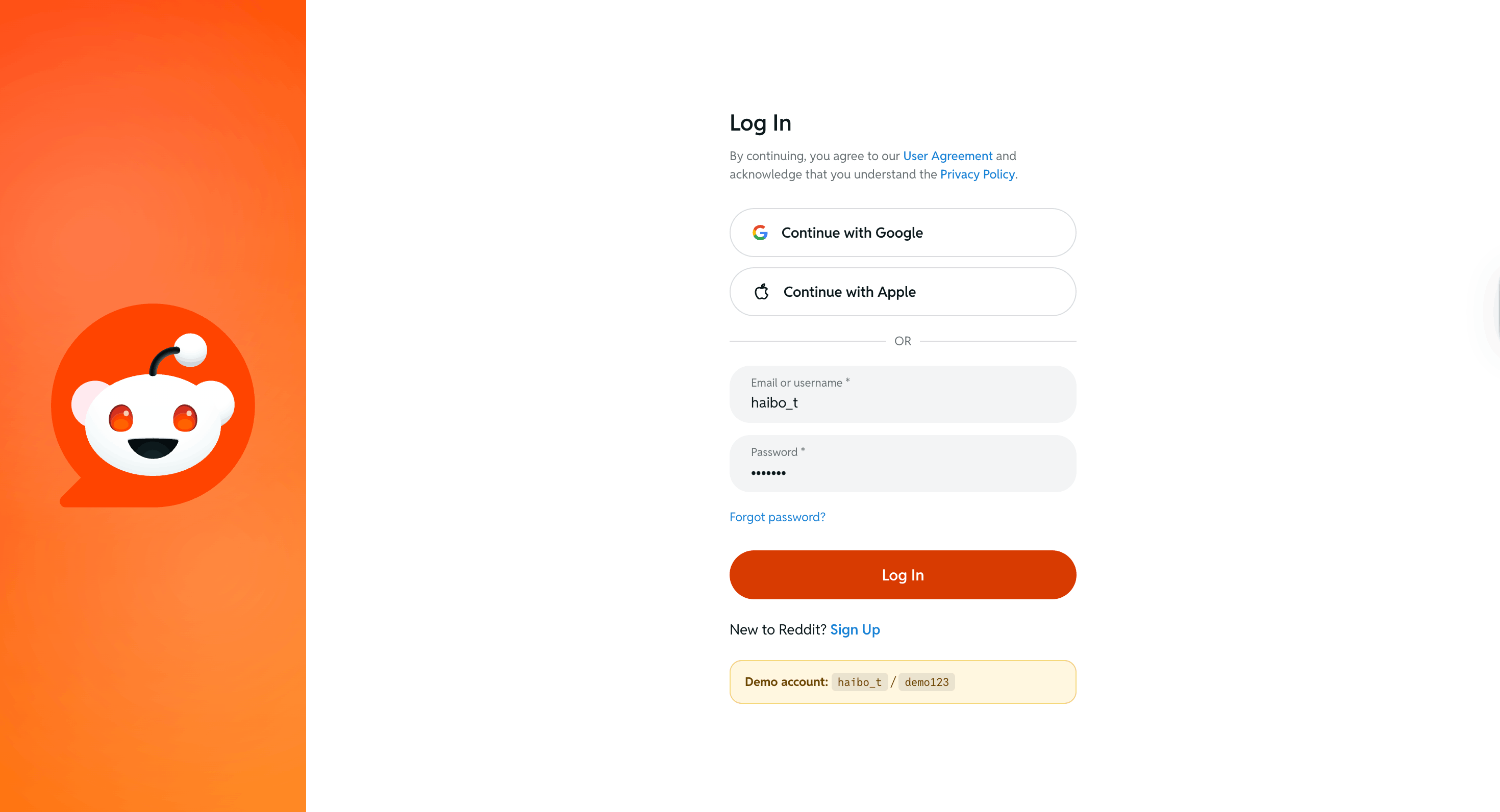 Login page