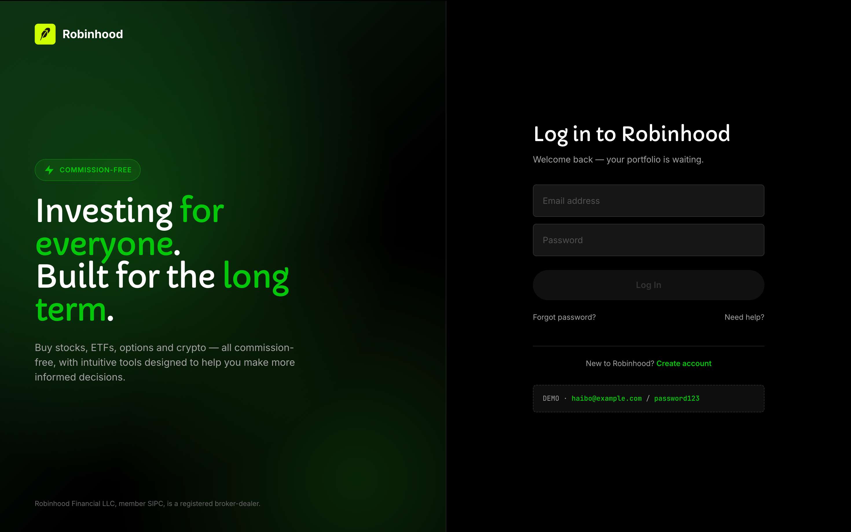 Login page