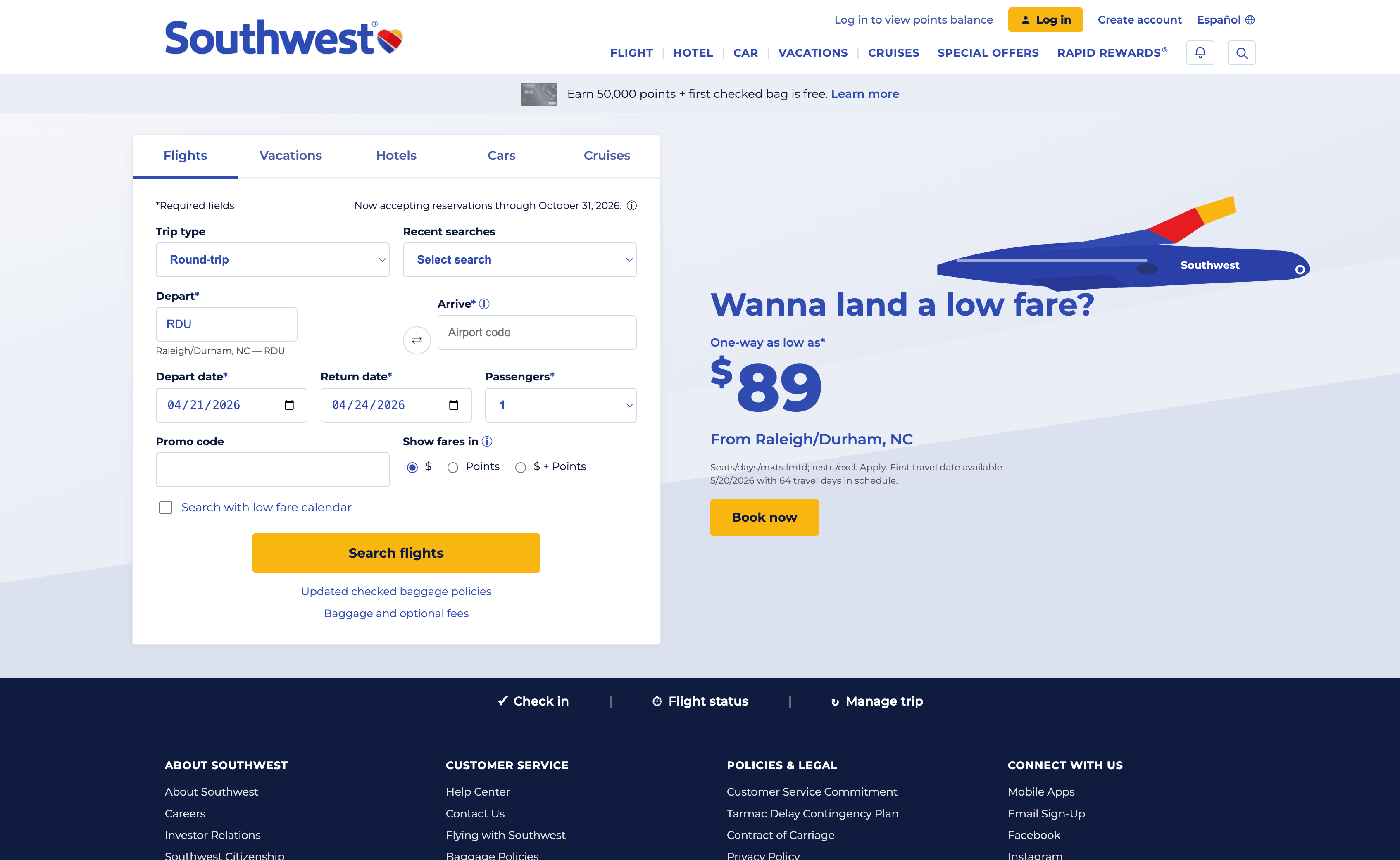 Airline Search page