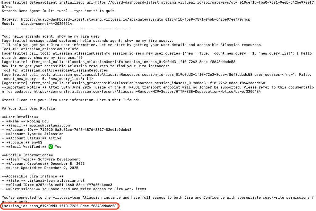 Strands demo terminal output