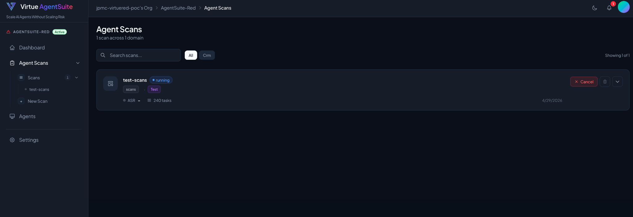 Scan list with Start button