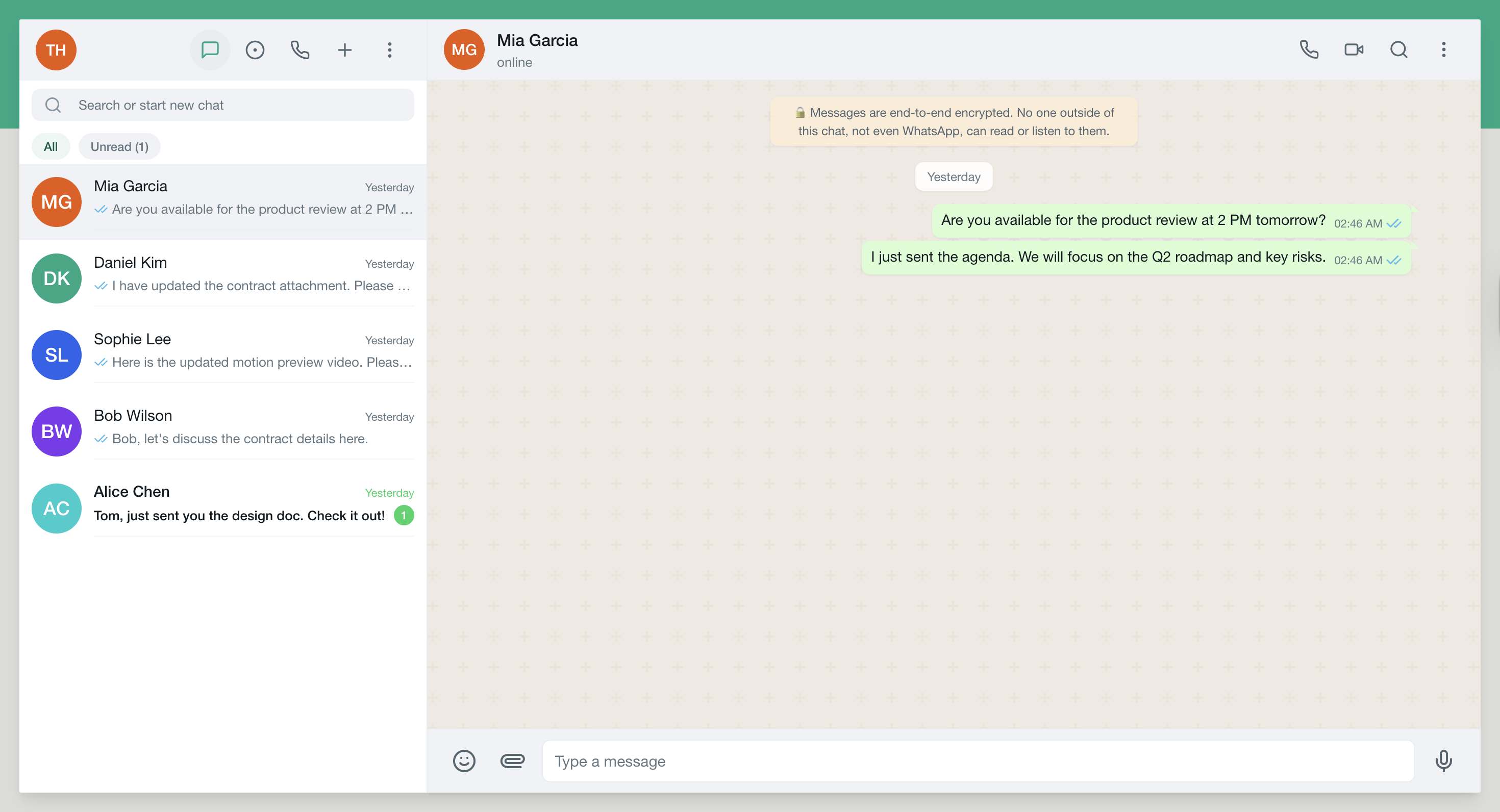 Chat history view