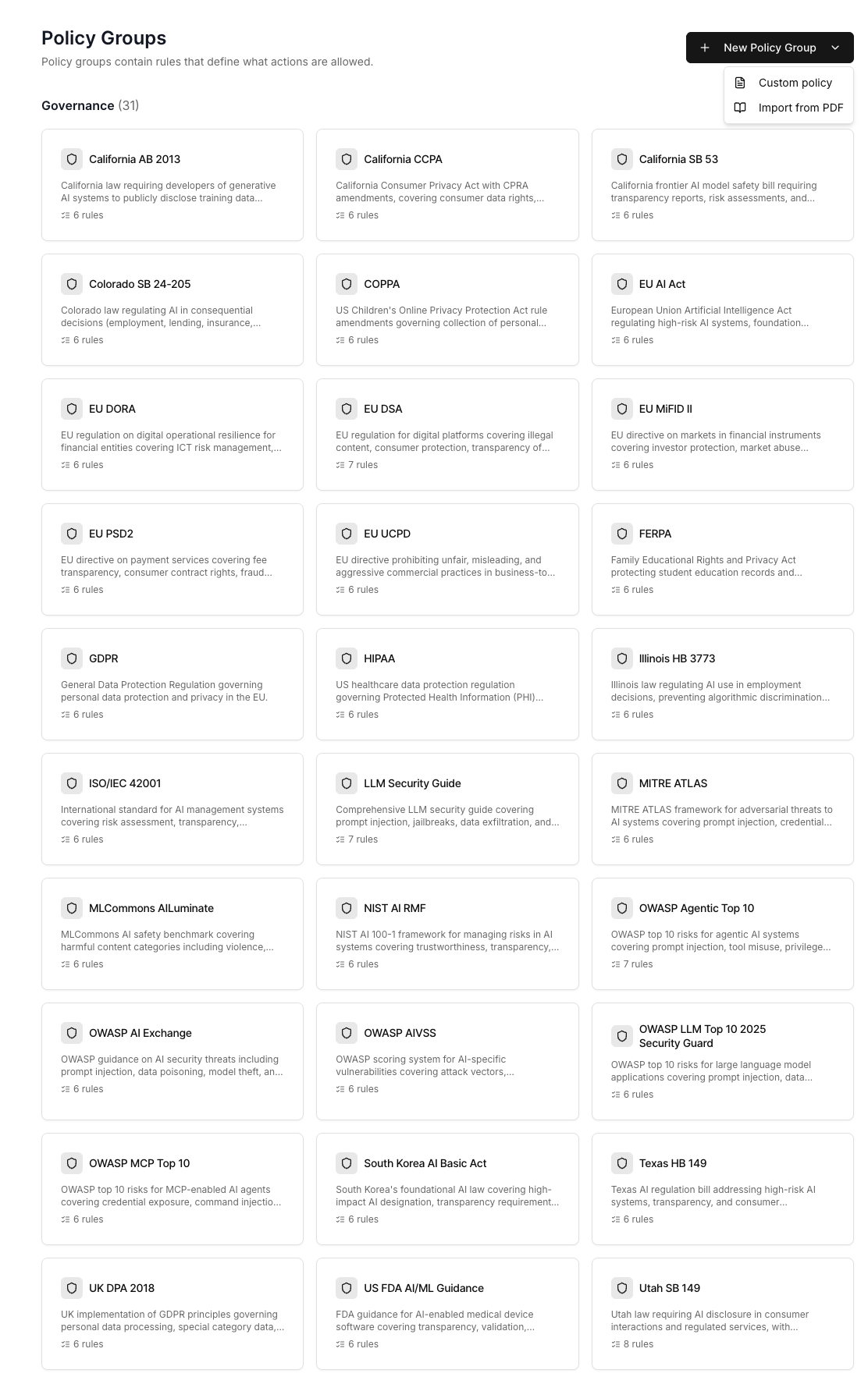 Action Guard policies page